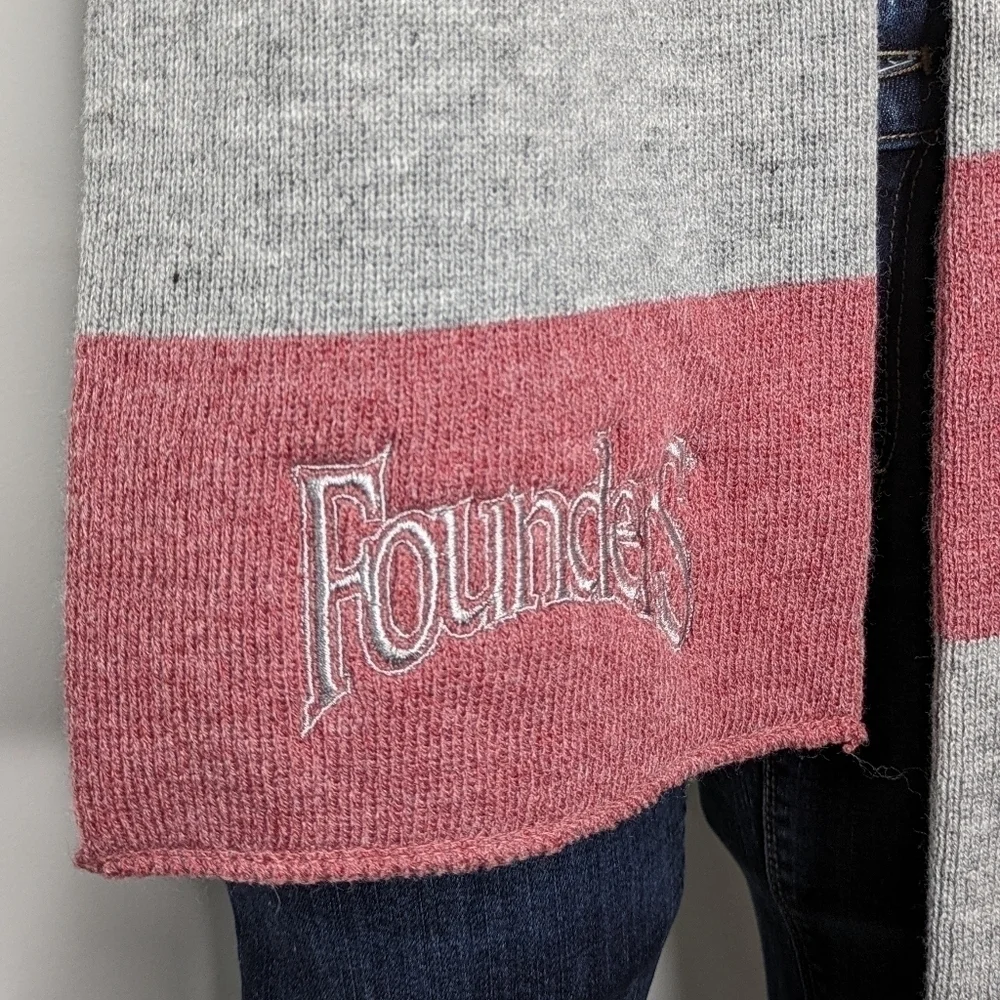 ✨3/$15 Founders Brewing Co red grey striped winter scarf OS